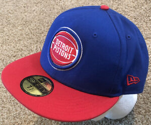 Detroit Pistons Hat Cap Fitted Mens 7 5/8 Blue Body & Red Bill New Era NBA NICE!