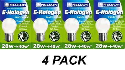4 x 28W Pearl Fancy Round Light Globes Bulbs Lamps Bayonet Cap BC B22 Halogen - Image 1 of 3