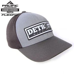 Detroit Gear Shift Box Woven Lt Gray Black Flex-Fit Pacific Fusion Trucker Cap - Picture 1 of 7