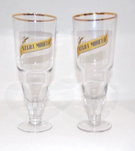Footed Negra Modelo Mexican Beer Glasses with Gold Toned Rim - Picture 1 of 5