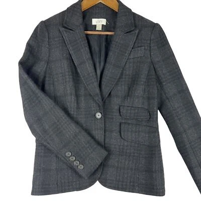Chaqueta Blazer Ann Taylor Loft Mezcla Lana Cuadros 2 Aberturas 2 Solapas Gris Negra Talla 4 Foto 1 de 4