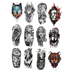 12 Pcs/Set Temporary Tattoo Masculine Animals Arm Stickers Waterproof Body Art - Picture 1 of 15
