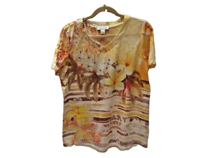 NEU Christopher & Banks große gelb orange braune Blumen Nieten Strass Akzente - Bild 1 von 5