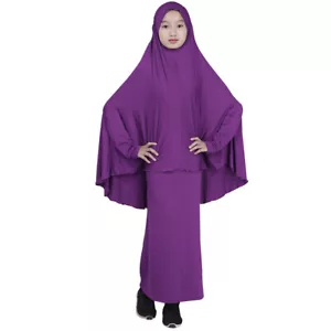 Muslim Child Girls Overhead Khimar Abaya Islamic Robe Burqa Skirt Dress Set - Picture 1 of 27