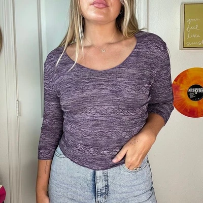 Top tejido abstracto púrpura azul aguamarina vintage Y2K años 2000 talla S Foto 1 de 4