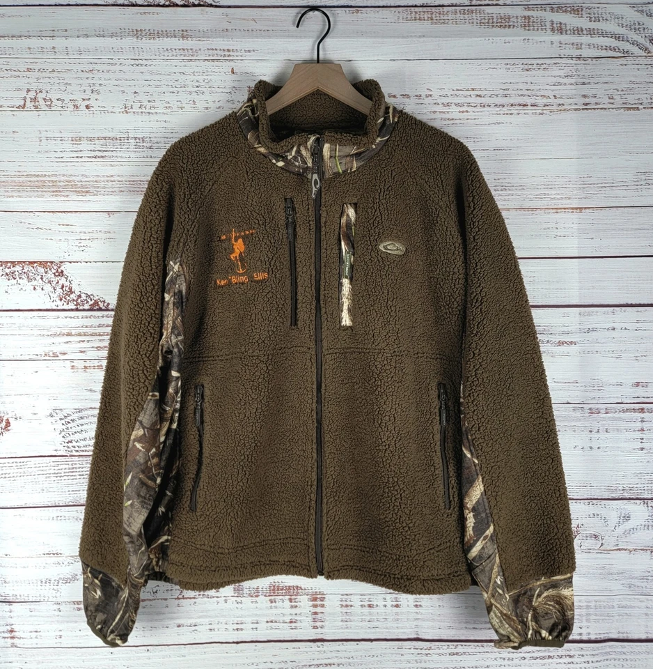 Drake Waterfowl Mens Size L MST Camo Sherpa Fleece Hybrid Liner Full Zip *LOGO* - Image 1 of 4