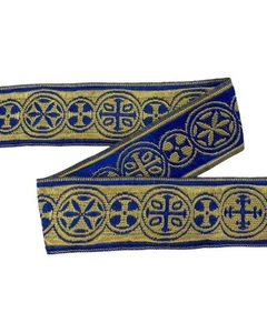 50 Cm Passamaneria Nastro Bordo Gallone Sacro Ricamo Blu Filo Oro Lurex Metallic - Imagen 1 de 5