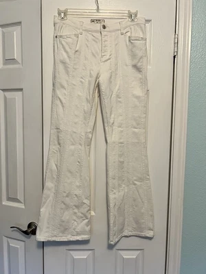Free People White Jeans Flare Bell Bottom Seam Detail Button Fly Size 28 - Image 1 of 4