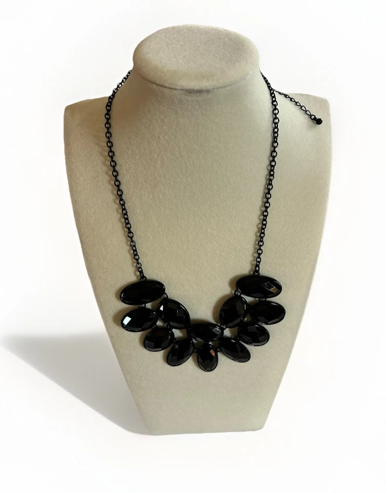 Apt. 9 Black Faceted Teardrop Cluster Bib Statement Necklace Adjustable - Image 1 of 4