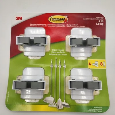 Pinzas adhesivas para fregona escoba montadas en la pared 3M Command 4 PK fuertes sostienen hasta 4 lb Foto 1 de 4