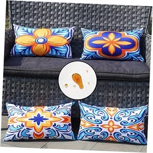 Outdoor Pillow Covers Waterproof 12x20 Set of 4 Floral Boho Decorative Throw - Picture 1 of 7