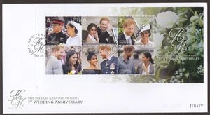 Jersey 2019 FDC MS Duke & duchess of Sussex 1st Wedding Anniversary - Picture 1 of 1