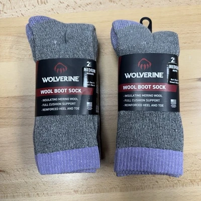 Wolverine Women's Wool Boot Socks sz M 6-9 Grey/Purple 2 Packs, 4 Pairs Total - Image 1 of 4