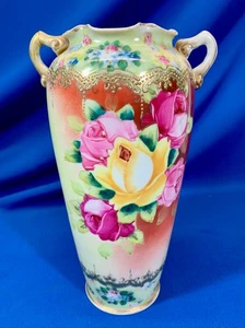 ROSAS NIPÓN PINTADAS A MANO Y ADORNOS DE ORO PESADO 9,5"H - Imagen 1 de 6