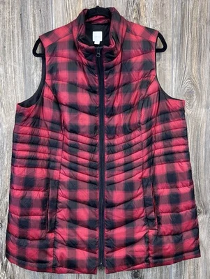 J Jill Vest Women XL Down Fill Puffer Buffalo Plaid Checkered Full Zip Cabincore - Image 1 of 4