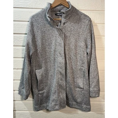 LAND'S END FLEECE JACKET GREY TWEED-LOOK PATTERN PETITE SIZE XL coat lands xl p - Image 1 of 4