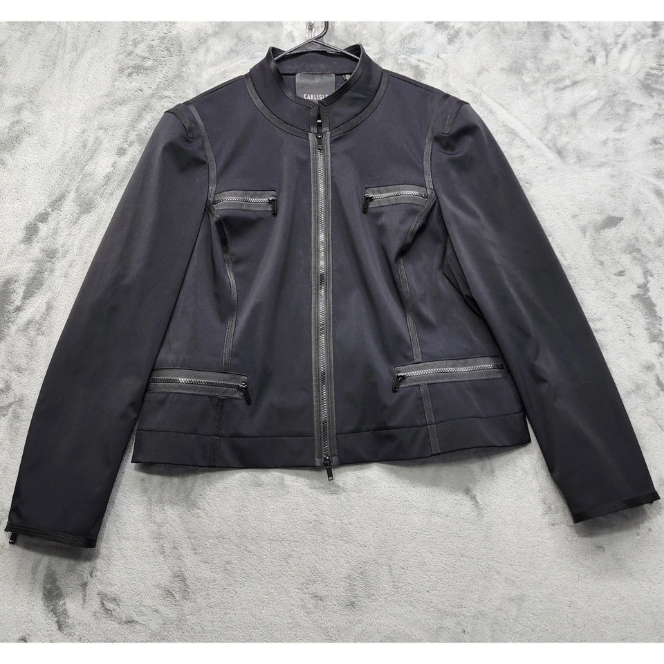 Carlisle Jacket Womens 18 Black Moto Full Zip Satin Ribbon Detail Puffy Shoulder - Image 1 of 4