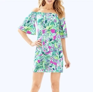 Lilly Pulitzer Fawcett Off The Shoulder Dress In Early Bloom Size Medium NWOT - Picture 1 of 9