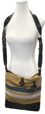 RAJ Anthropologie Western Boho Algodón Cuero Rayas Tejido Cartera Hobo Bolso Boho Foto 1 de 4