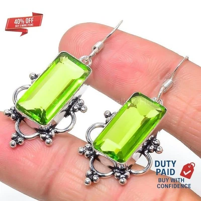 Cyber Monday Sale 925 Silver Natural Peridot Engagement Boho Drop Hook Earrings - Image 1 of 4