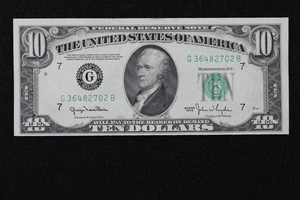 $10 1950 AU Wide Federal Reserve Note G36482702B plain series, G7 Chicago, ten $ - Picture 1 of 2