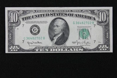 $10 1950 AU Wide Federal Reserve Note G36482702B plain series, G7 Chicago, ten $ - Image 1 of 2