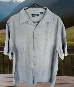 Roundtree & Yorke Button-Down Grey/White Shirt Men short sleeve Sz Large spread - Picture 1 of 9