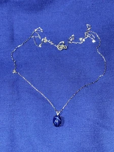 B. David Blue 18” Star Sapphire 14k White Gold Pendant Necklace Dainty Chain - Picture 1 of 10