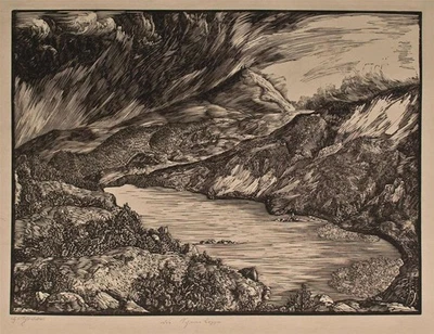 Hans Otto Schönleber Schneekoppe Riesengebirge Berglandschaft Holzschnitt 1926? - Bild 1 von 2