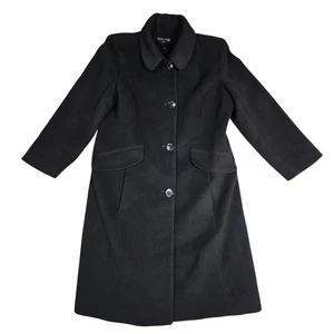 Anne Klein Mantel Größe 10 schwarz Wolle-Kaschmir-Mischung lange Knopfleiste - Bild 1 von 10