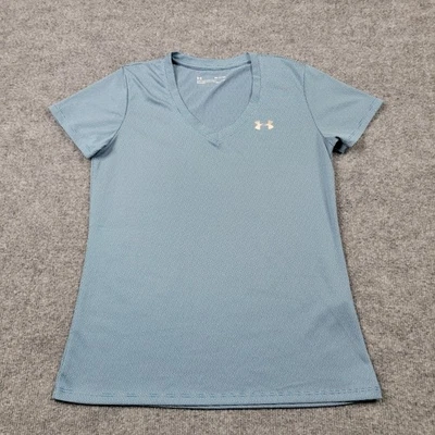 Camisa Under Armour Mujer Pequeña Azul Cuello en V HeatGear Calce Suelto Entrenamiento Atlético Foto 1 de 4