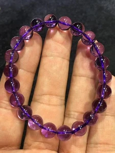 8.5mm Natural Purple Amethyst Crystal Gemstone Round Beads Bracelet - Picture 1 of 9