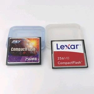 LEXAR & PNY 256MB CF Compact Flash Digital Memory Cards w/ Cases - Picture 1 of 8
