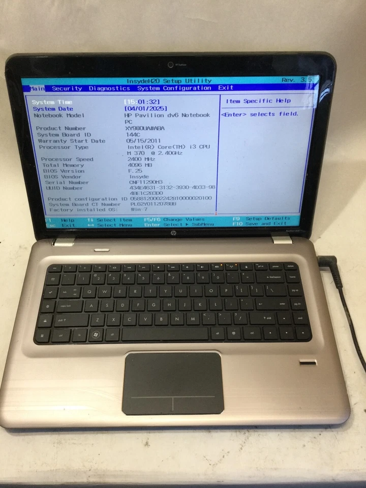 HP PAVILION DV6 - INTEL I3 M370 - 4GB RAM - BOOTS TO BIOS - READ DESCRIPTION -BB - Image 1 of 4