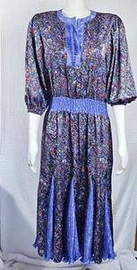 Vintage 80's Diane Freis Georgette Floral & Dots Boho Midi Dress w/matching Belt - Picture 1 of 13