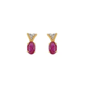 0.90 Ct Ruby & Natural Diamond Stud Earrings 14K Solid Yellow Gold - Picture 1 of 5