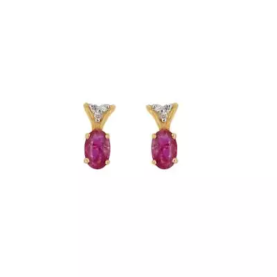 0.90 Ct Ruby & Natural Diamond Stud Earrings 14K Solid Yellow Gold - Image 1 of 4