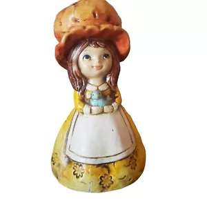 Vintage 1970's Doll Figurine "BIG EYE" Paper Mache Yellow Bird 7" Mushroom Hat - Picture 1 of 6