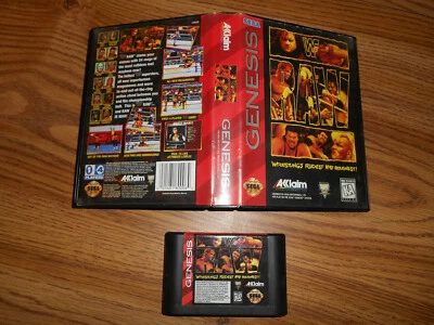 WWF Raw (Sega Genesis, 1994) ORIGINAL GAME & PLASTIC CASE - Image 1 of 4