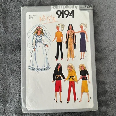 Simplicity Pattern 9194 11.5" Doll Clothes Barbie Cher Farrah Dress Pants 70s - Image 1 of 4