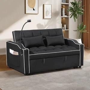 Foldable sofa bed,upgraded suede fabric,adjustable backrest W/ USB port,ashtray - Picture 1 of 21
