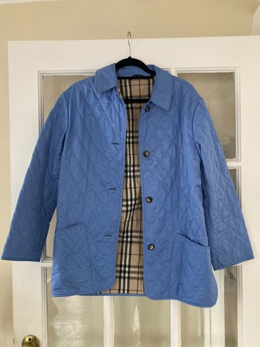 Cappotto vintage autentico Burberry Nova check plaid trapuntato bambino blu Fernleigh