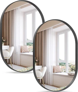 2 Pack Black Oval Mirrors, 20" X 33" Double Oval Mirrors for Living Room - Imagen 1 de 11