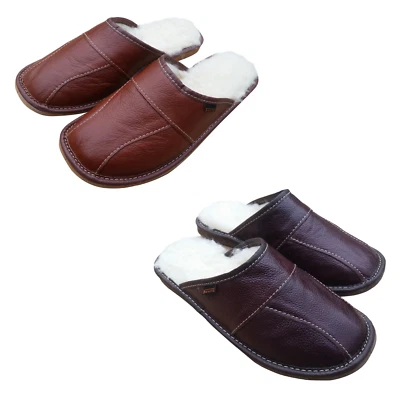 Men's Sheepskin Slippers Mule Shoes Brown Warm Wool Sizes 6.5 - 11 Xmas Gift - Image 1 of 4