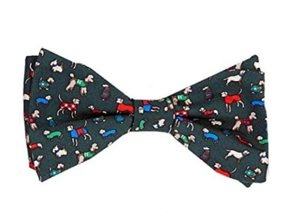 Pajarita de seda Cremieux Dogs Holiday sin atar - verde cazador Foto 1 de 1