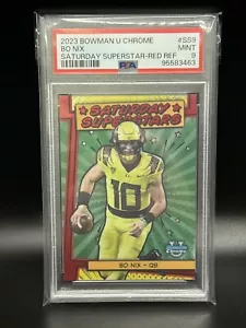 2023 Bowman U Chrome Bo Nix rifrattore rosso /5 #SS-9 sabato Superstars PSA 9 - Foto 1 di 2