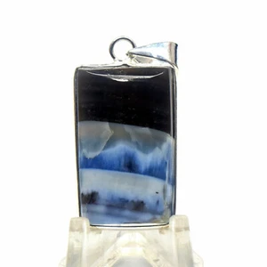 55ct Black Blue Opal Necklace Pendant Silver Plated Natural Mineral - Australia	 - Picture 1 of 6