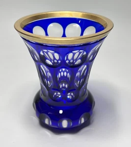 Antik Moser Kobaltblau Schliff auf Klarglas Kristallglas Becher Tasse Tumbler Goldrand - Bild 1 von 9