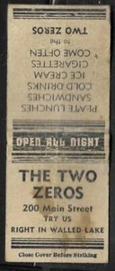 Vintage Pre 1950's Two Zeros Walled Lake  Michigan Matchbook - Picture 1 of 1