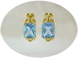 18 KT GOLD OVER STERLING SILVER BLUE TOPAZ EARRINGS - Bild 1 von 1